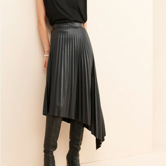 Bishop + Young Presley Vegan pleated Leather Skirt women's size small in black - Picture 1 of 15